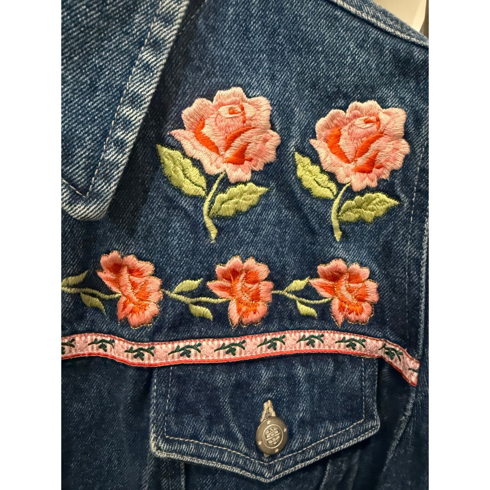 Vintage Bill Blass Womens Jeans Denim Jacket Embroidered Roses Pink Trim Size L - Picture 6 of 8
